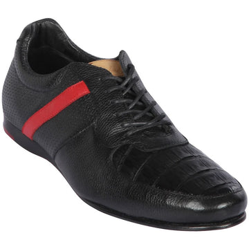 Los Altos ZLA078205 Men's Black Genuine Caiman Crocodile Belly/Leather Sneakers