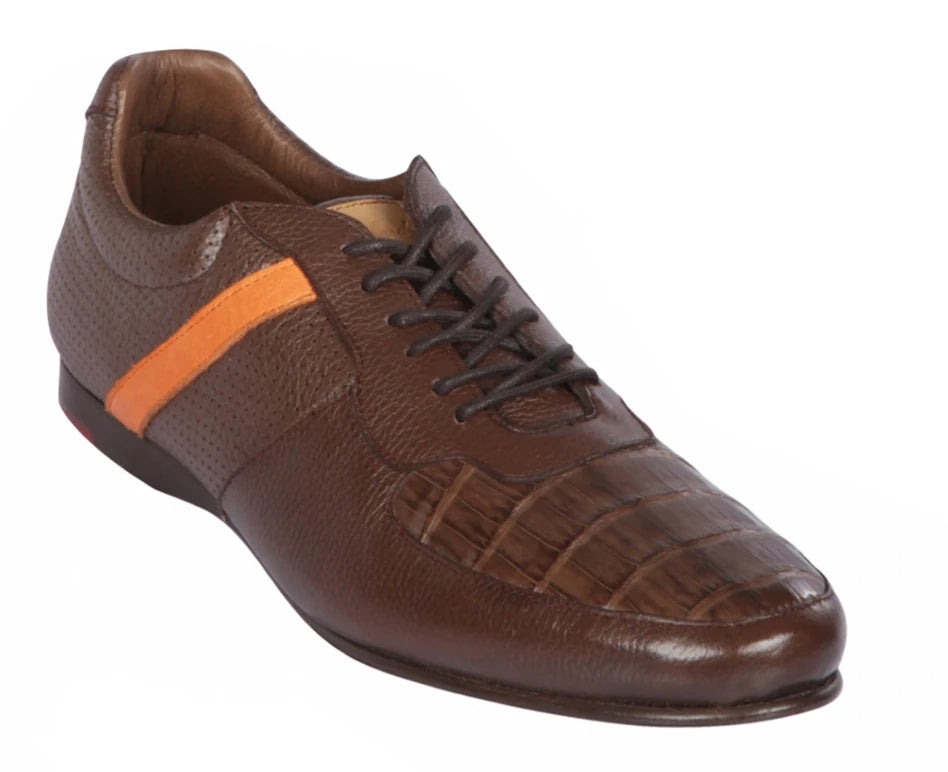 Los Altos ZLA078207 Men's Brown Genuine Caiman Crocodile Belly/Leather Sneakers