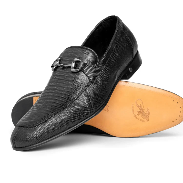 Los Altos ZLD010705 Men's Black Genuine Caiman Teju Lizard Loafers