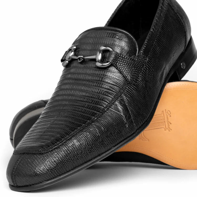 Los Altos ZLD010705 Men's Black Genuine Caiman Teju Lizard Loafers