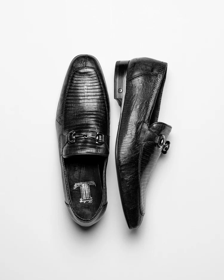 Los Altos ZLD010705 Men's Black Genuine Caiman Teju Lizard Loafers