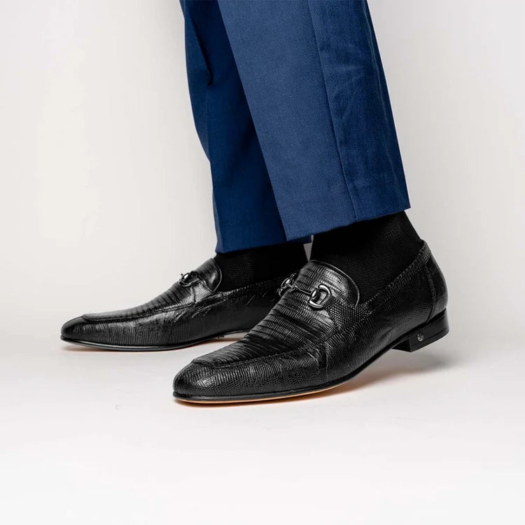 Los Altos ZLD010705 Men's Black Genuine Caiman Teju Lizard Loafers