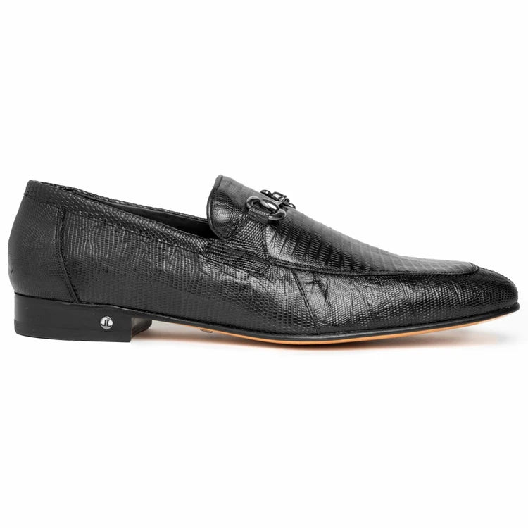 Los Altos ZLD010705 Men's Black Genuine Caiman Teju Lizard Loafers
