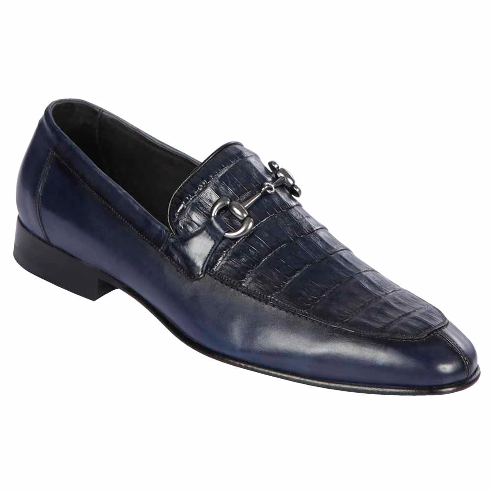 Los Altos ZLD018210 Men's Faded Navy Blue Genuine Caiman Crocodile Belly/Calf Leather Loafers