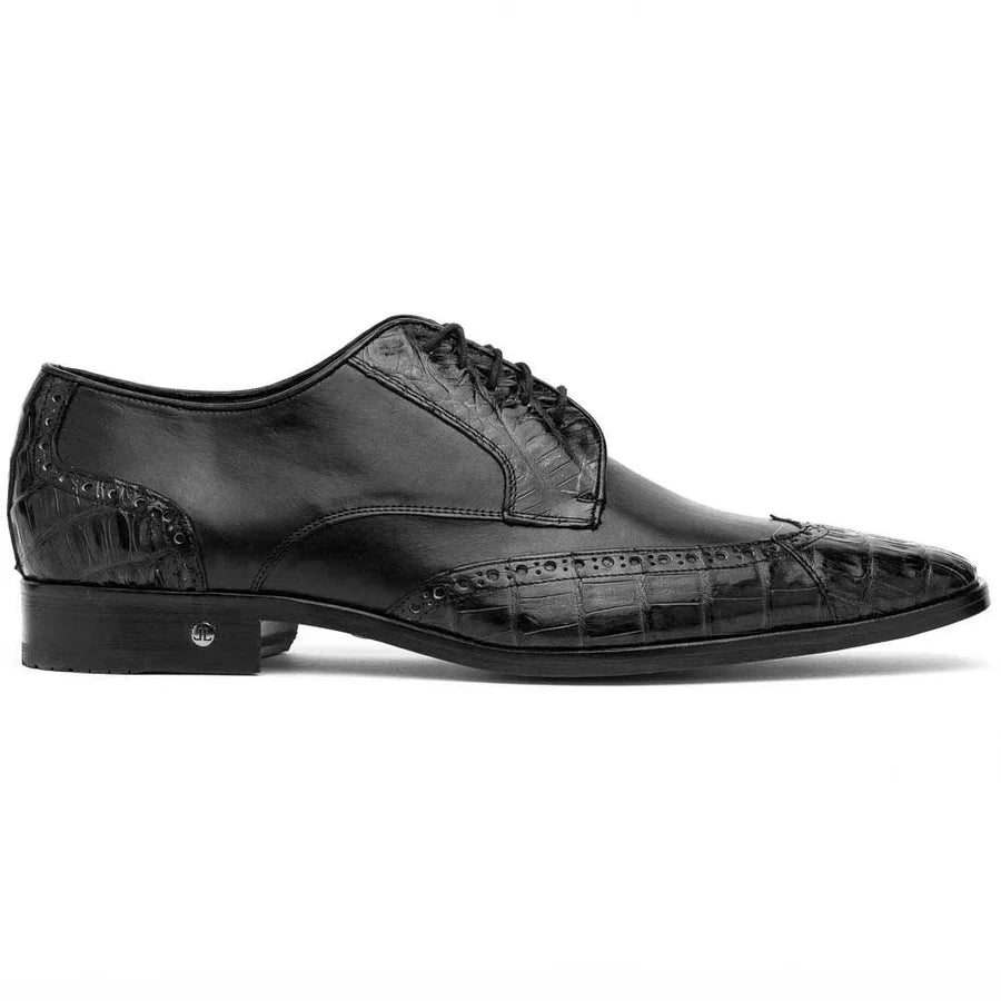 Los Altos ZLM018205 Men's Black Genuine Caiman Crocodile Belly/Calf Leather Oxfords