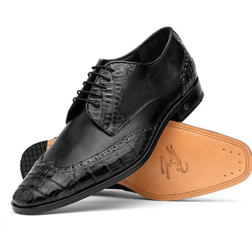 Los Altos ZLM018205 Men's Black Genuine Caiman Crocodile Belly/Calf Leather Oxfords