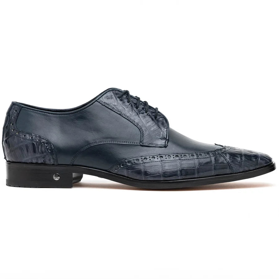 Los Altos ZLM018210 Men's Navy Blue Genuine Caiman Crocodile Belly/Calf Leather Oxfords
