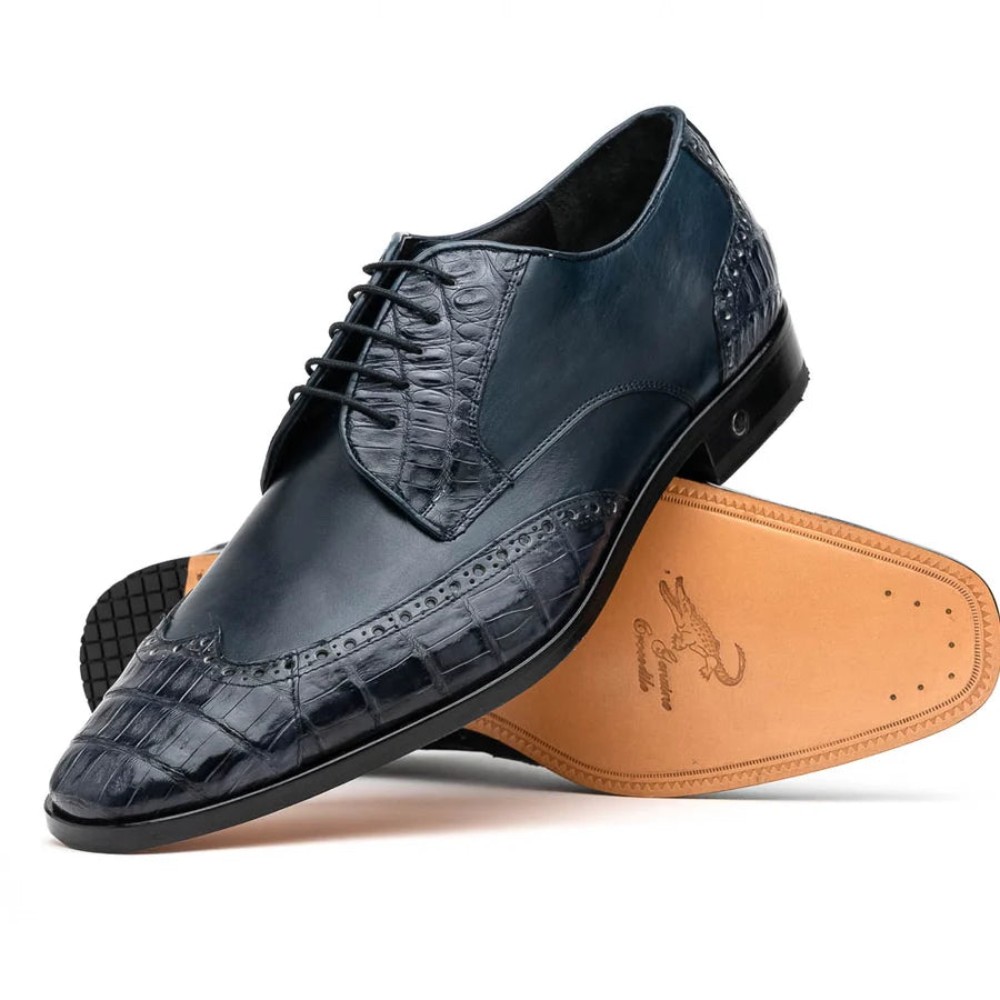 Los Altos ZLM018210 Men's Navy Blue Genuine Caiman Crocodile Belly/Calf Leather Oxfords