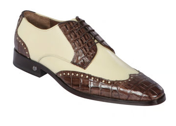 Los Altos ZLM018267 Men's Brown/Winter White Genuine Caiman Crocodile Belly/Calf Leather Oxfords