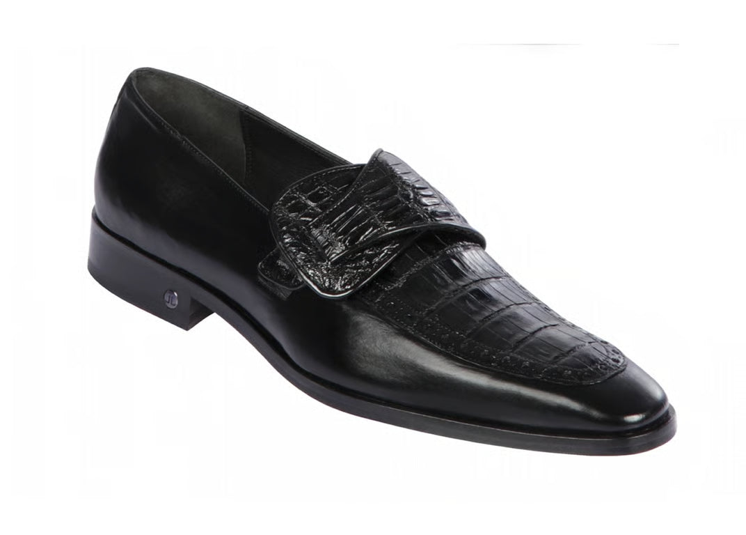 Los Altos ZLM038205 Men's Black Genuine Caiman Crocodile Belly/Calf Leather Loafers