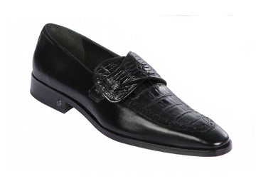 Los Altos ZLM038205 Men's Black Genuine Caiman Crocodile Belly/Calf Leather Loafers