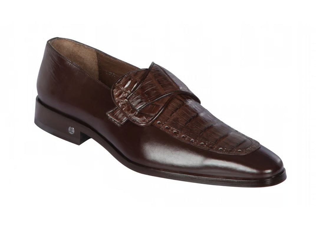 Los Altos ZLM038207 Men's Brown Genuine Caiman Crocodile Belly/Calf Leather Loafers
