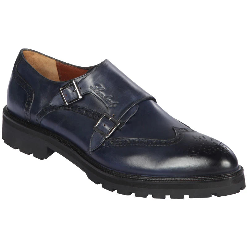 Los Altos ZLM048010 Men's Faded Navy Blue Genuine Calf Leather Monk Strap Shoes