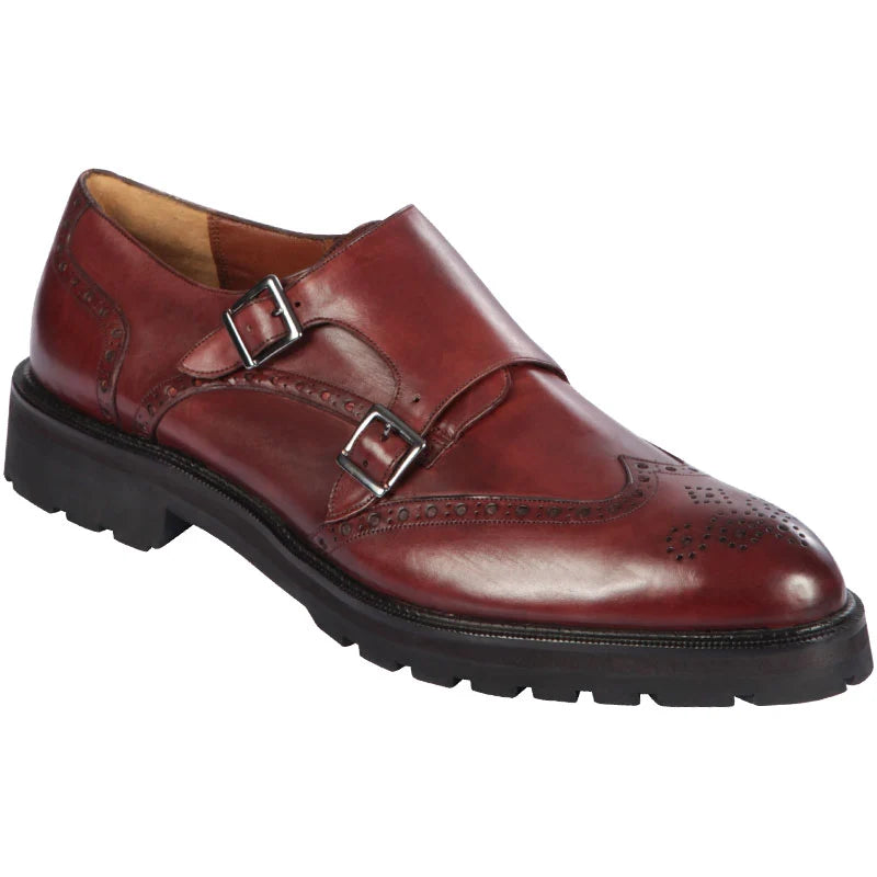 Los Altos ZLM048043 Men's Faded Burgundy Genuine Calf Leather Monk Strap Shoes