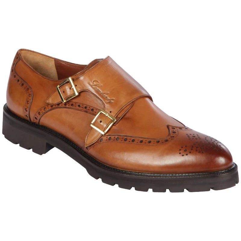 Los Altos ZLM048051 Men's Faded Honey Genuine Calf Leather Monk Strap Shoes
