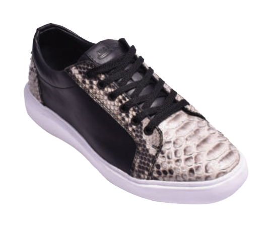 Los Altos ZSM015749 Men's Natural Black Genuine Python Sneakers