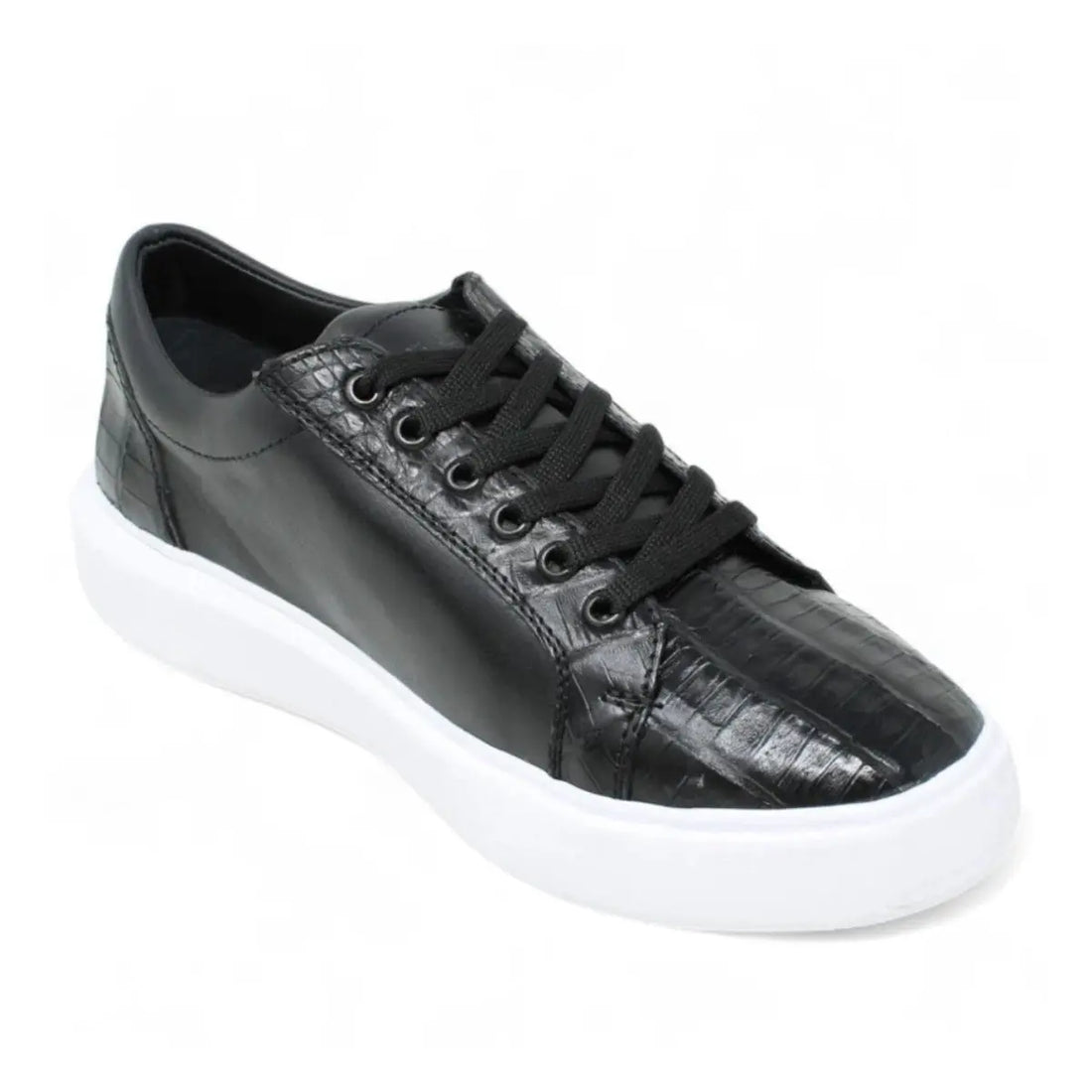 Los Altos ZSM018205 Men's Black Genuine Caiman Crocodile Belly Sneakers