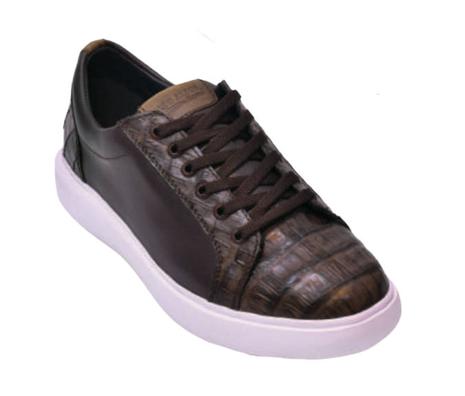 Los Altos ZSM018207 Men's Brown Genuine Caiman Crocodile Belly Sneakers