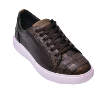 Los Altos ZSM018207 Men's Brown Genuine Caiman Crocodile Belly Sneakers