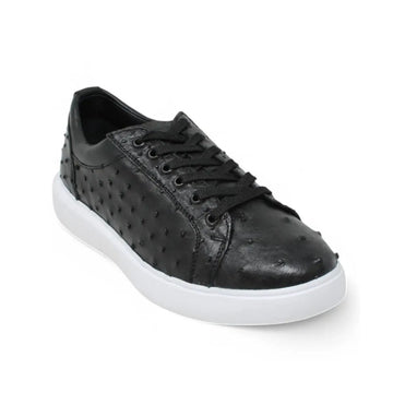 Los Altos ZSM020305 Men's Black Genuine Ostrich Sneakers