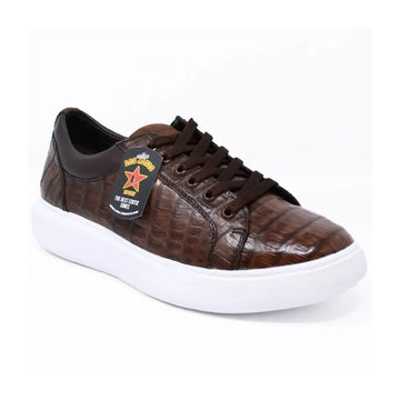 Los Altos ZSM028207 Men's Brown Genuine Caiman Crocodile Belly Sneakers
