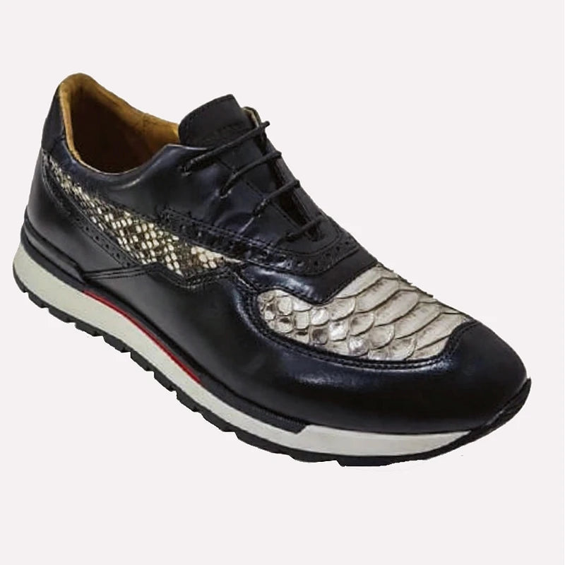 Los Altos ZTM015749 Men's Natural Black Genuine Python Sneakers