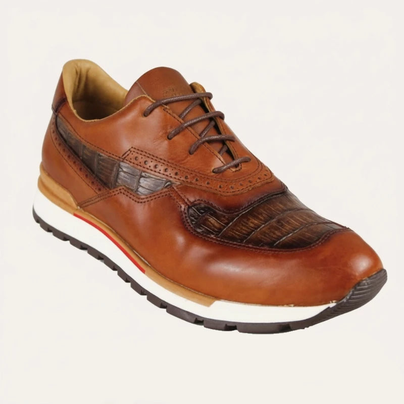 Los Altos ZTM015785 Men's Rustic Brown Genuine Python Sneakers