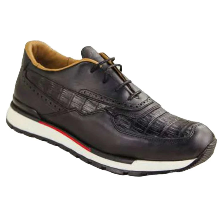 Los Altos ZTM018205 Men's Black Genuine Caiman Crocodile Belly Sneakers