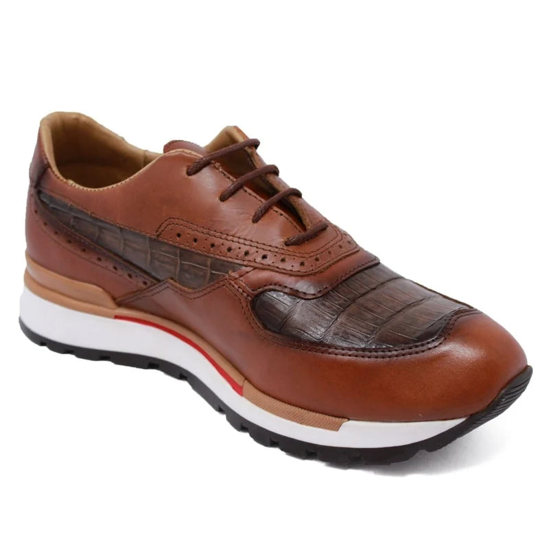 Los Altos ZTM018216 Men's Shaded Brown Genuine Caiman Crocodile Belly Sneakers
