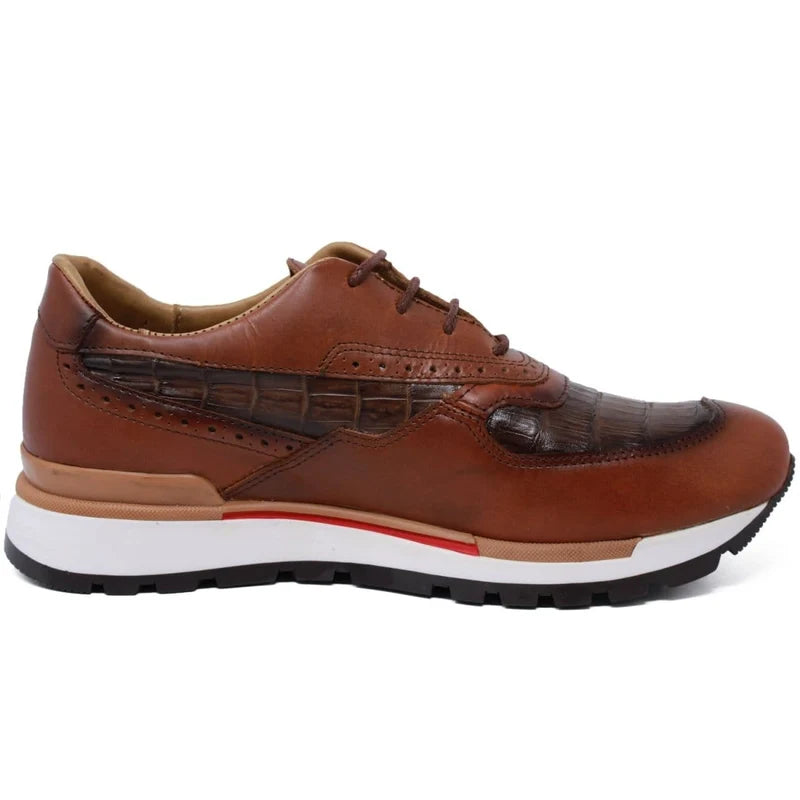 Los Altos ZTM018216 Men's Shaded Brown Genuine Caiman Crocodile Belly Sneakers