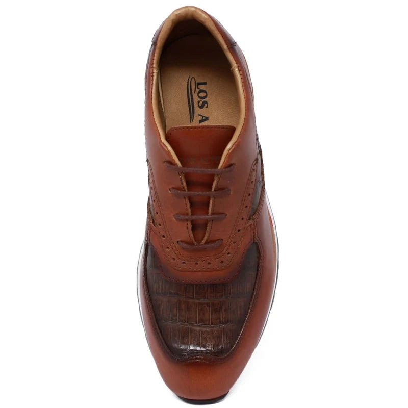 Los Altos ZTM018216 Men's Shaded Brown Genuine Caiman Crocodile Belly Sneakers