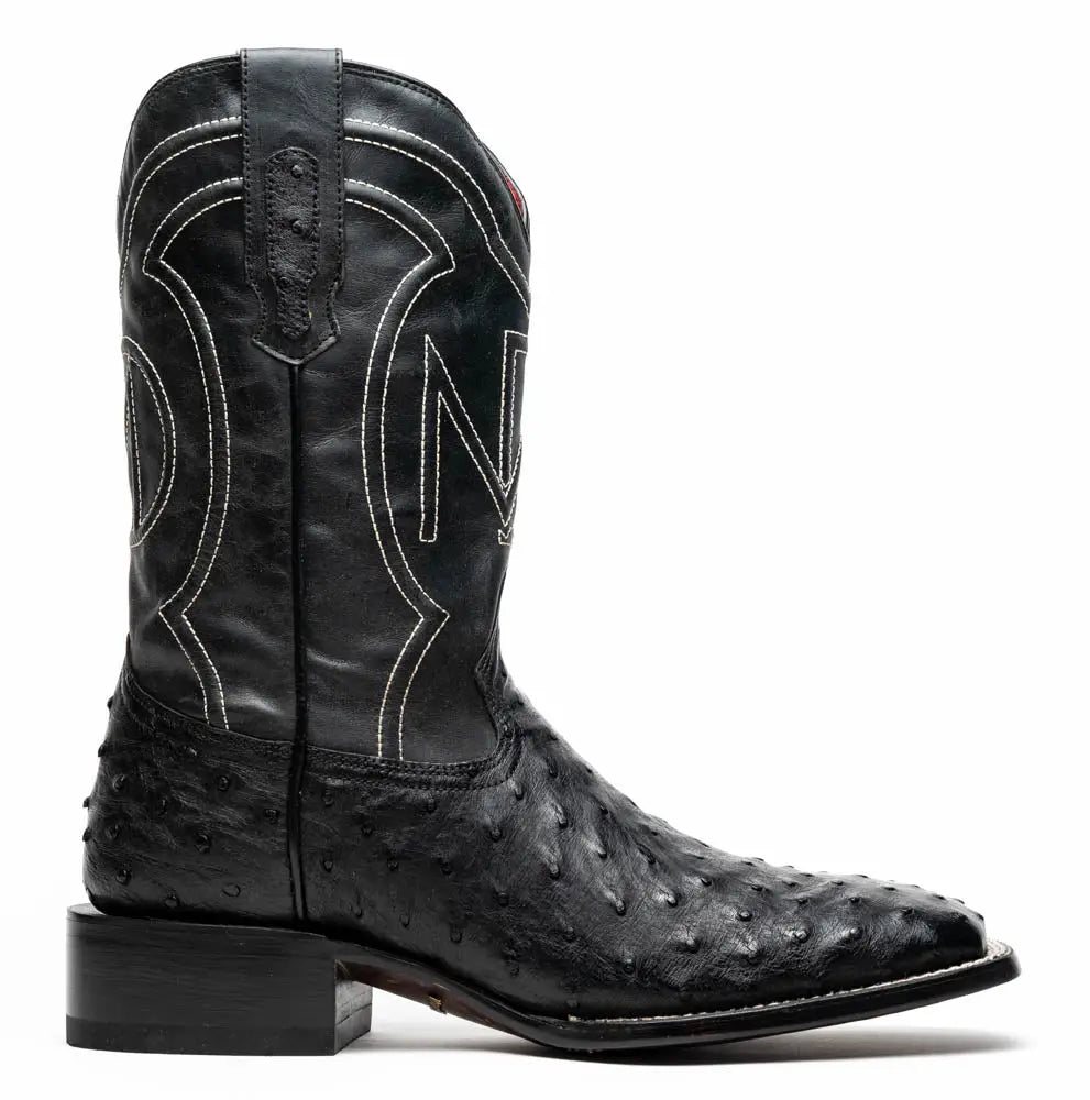 Marco Di Milano Alabama Black Genuine Ostrich Cowboy Boots