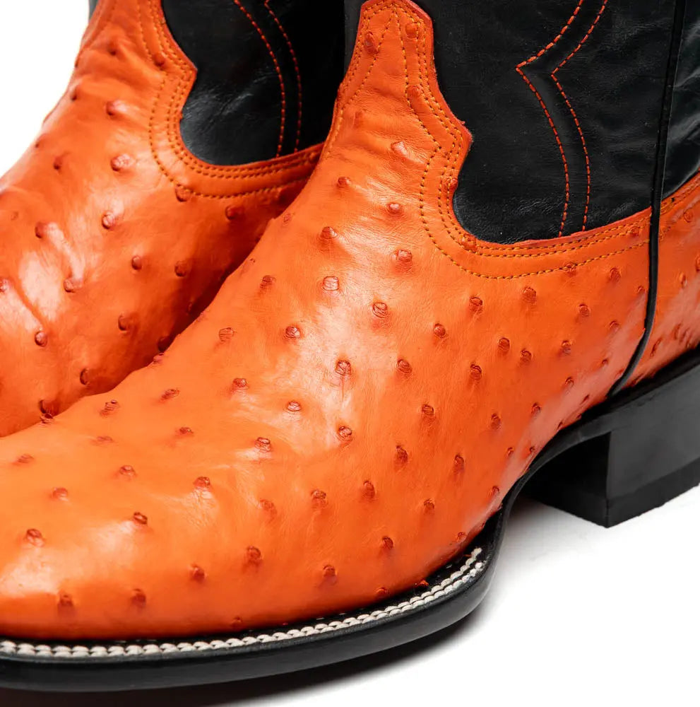 Marco Di Milano Alabama Orange Genuine Ostrich Cowboy Boots