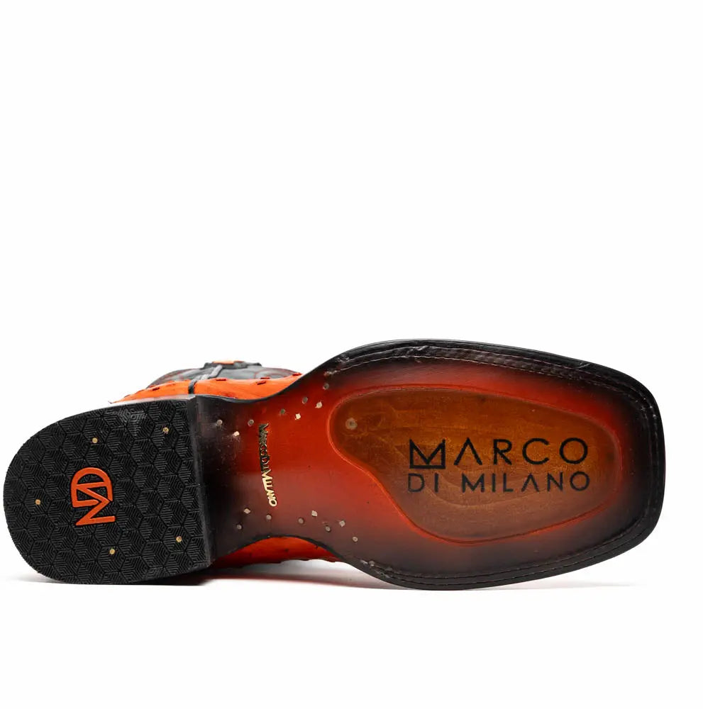 Marco Di Milano Alabama Orange Genuine Ostrich Cowboy Boots