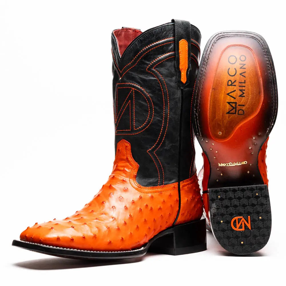 Marco Di Milano Alabama Orange Genuine Ostrich Cowboy Boots