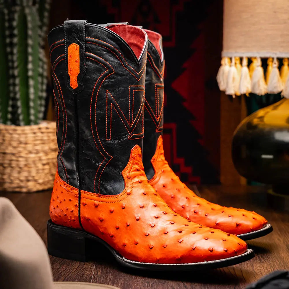 Marco Di Milano Alabama Orange Genuine Ostrich Cowboy Boots