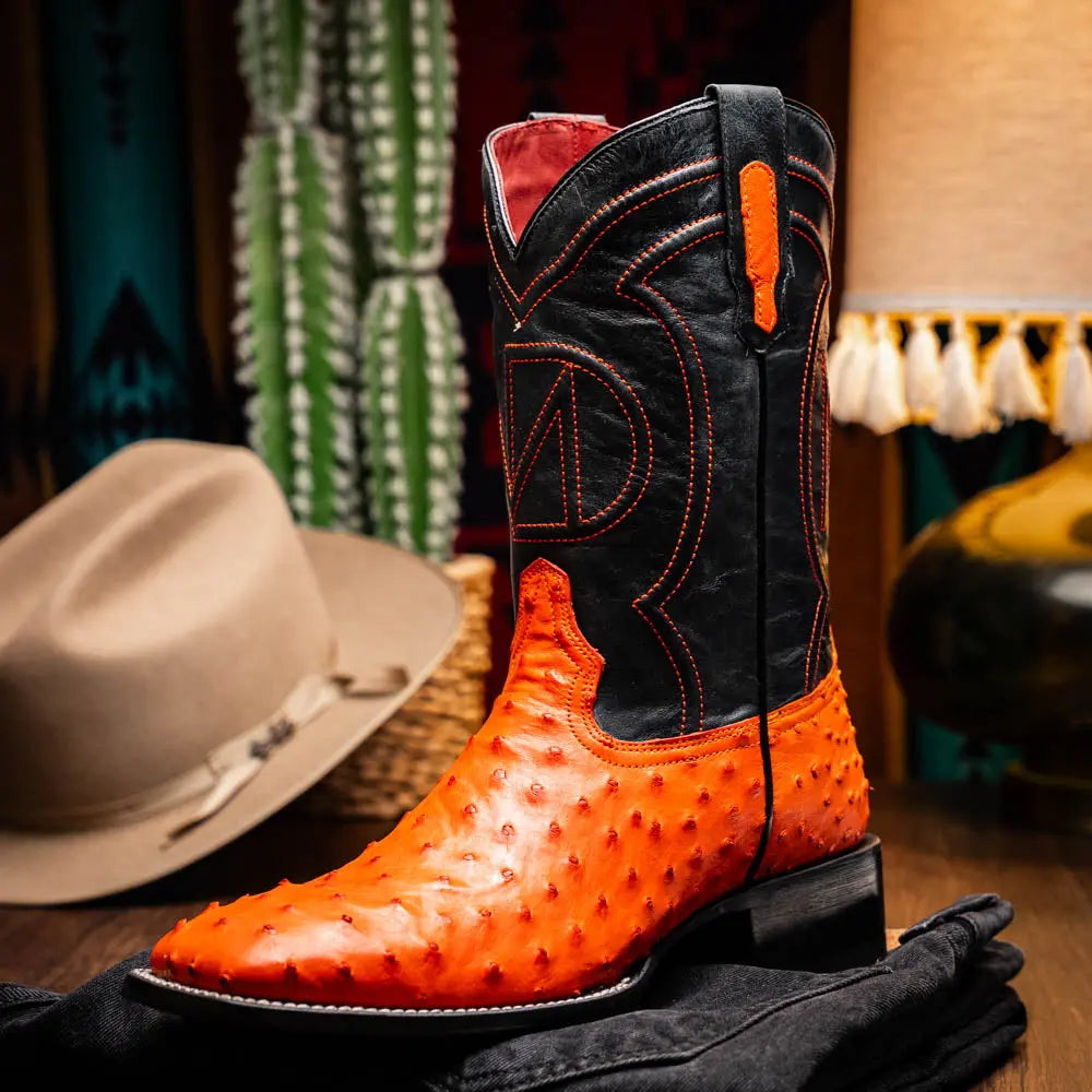 Marco Di Milano Alabama Orange Genuine Ostrich Cowboy Boots