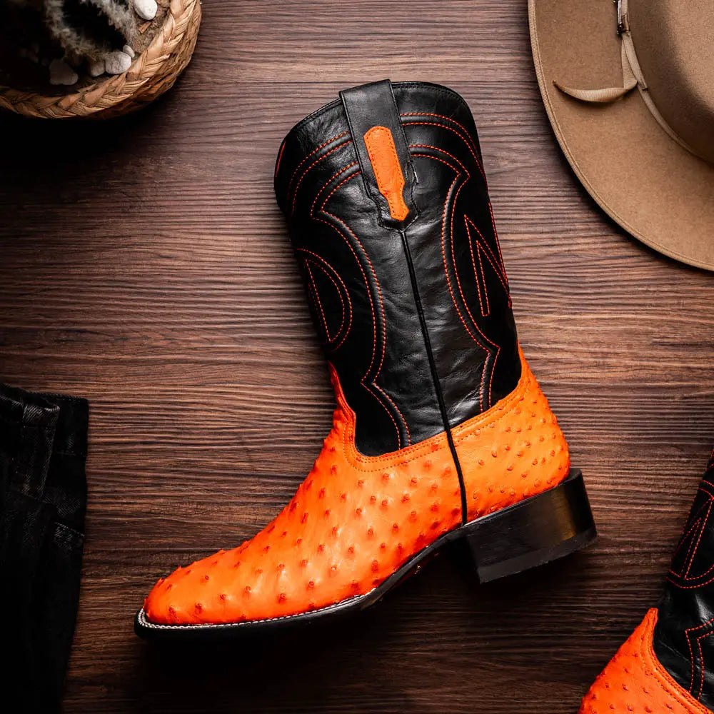 Marco Di Milano Alabama Orange Genuine Ostrich Cowboy Boots