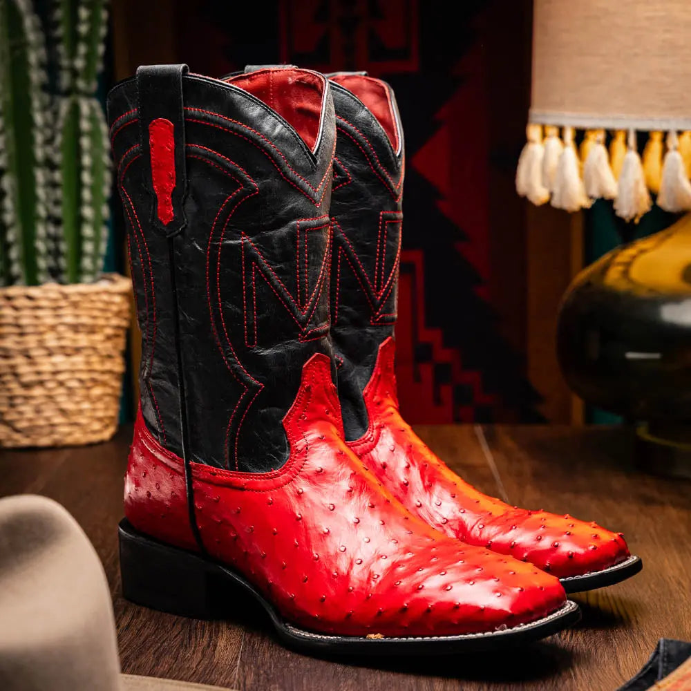 Marco Di Milano Alabama Red Genuine Ostrich Cowboy Boots