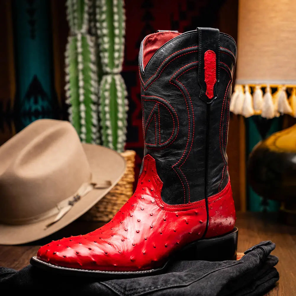 Marco Di Milano Alabama Red Genuine Ostrich Cowboy Boots