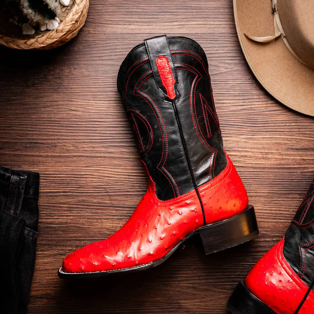 Marco Di Milano Alabama Red Genuine Ostrich Cowboy Boots