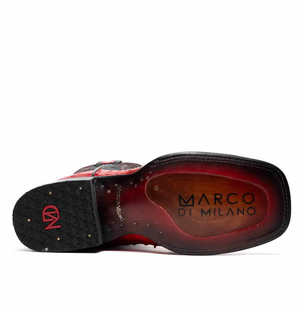 Marco Di Milano Alabama Red Genuine Ostrich Cowboy Boots