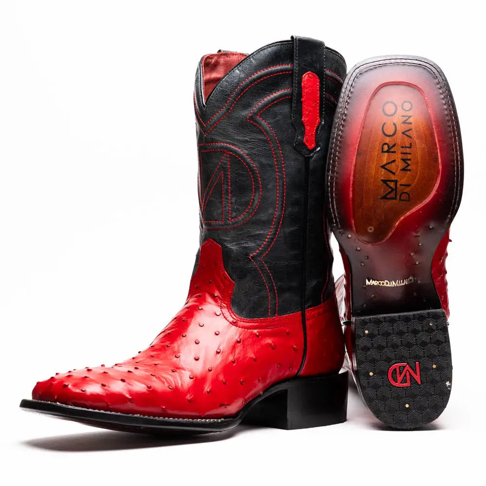 Marco Di Milano Alabama Red Genuine Ostrich Cowboy Boots