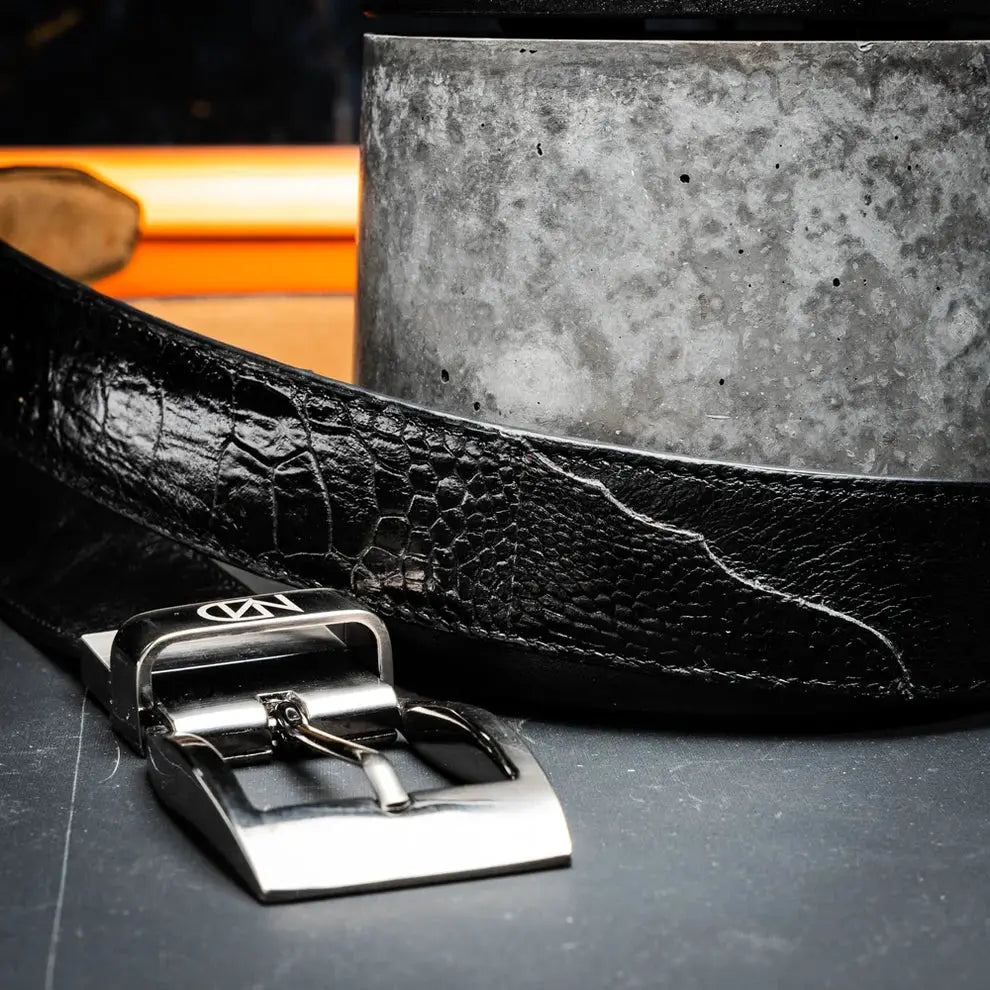 Marco Di Milano Alessio Black Genuine Ostrich/Ostrich Leg Belt