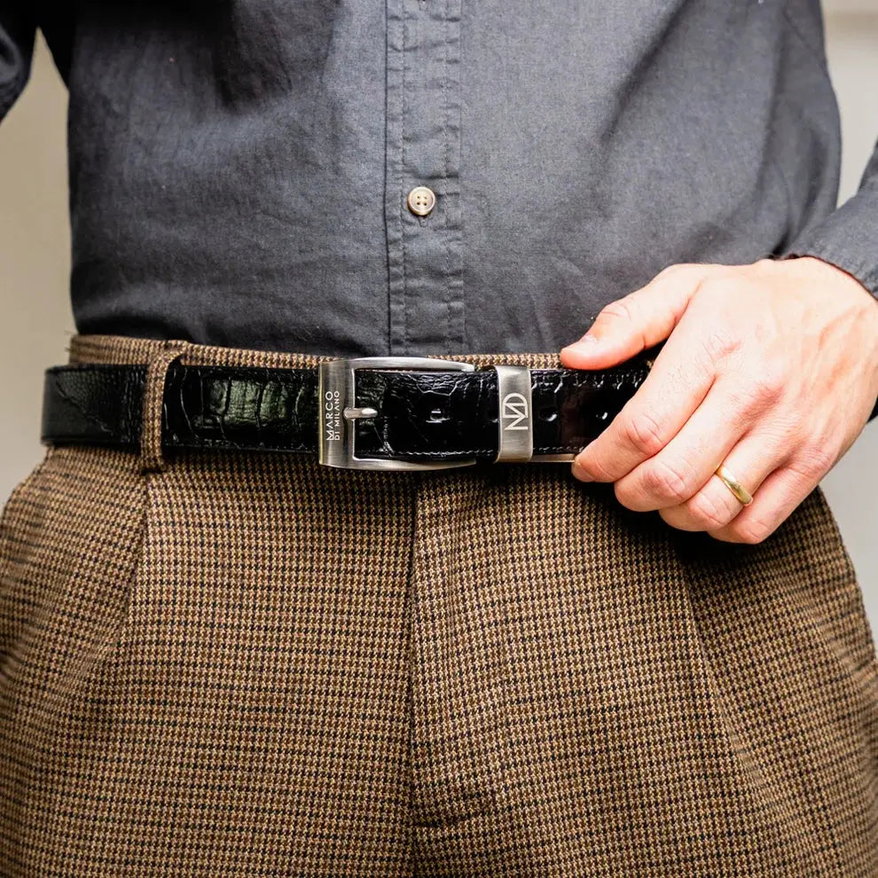 Marco Di Milano Alessio Black Genuine Ostrich/Ostrich Leg Belt
