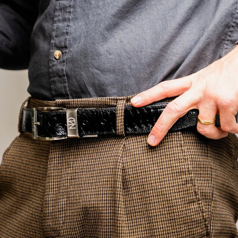 Marco Di Milano Alessio Black Genuine Ostrich/Ostrich Leg Belt
