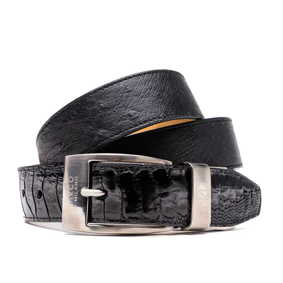 Marco Di Milano Alessio Black Genuine Ostrich/Ostrich Leg Belt