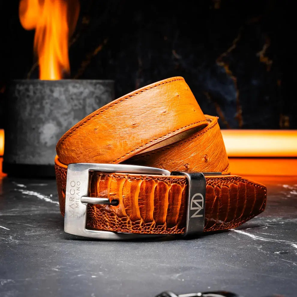Marco Di Milano Alessio Cognac Genuine Ostrich/Ostrich Leg Belt