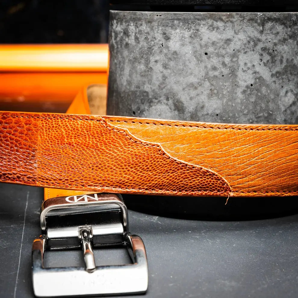 Marco Di Milano Alessio Cognac Genuine Ostrich/Ostrich Leg Belt