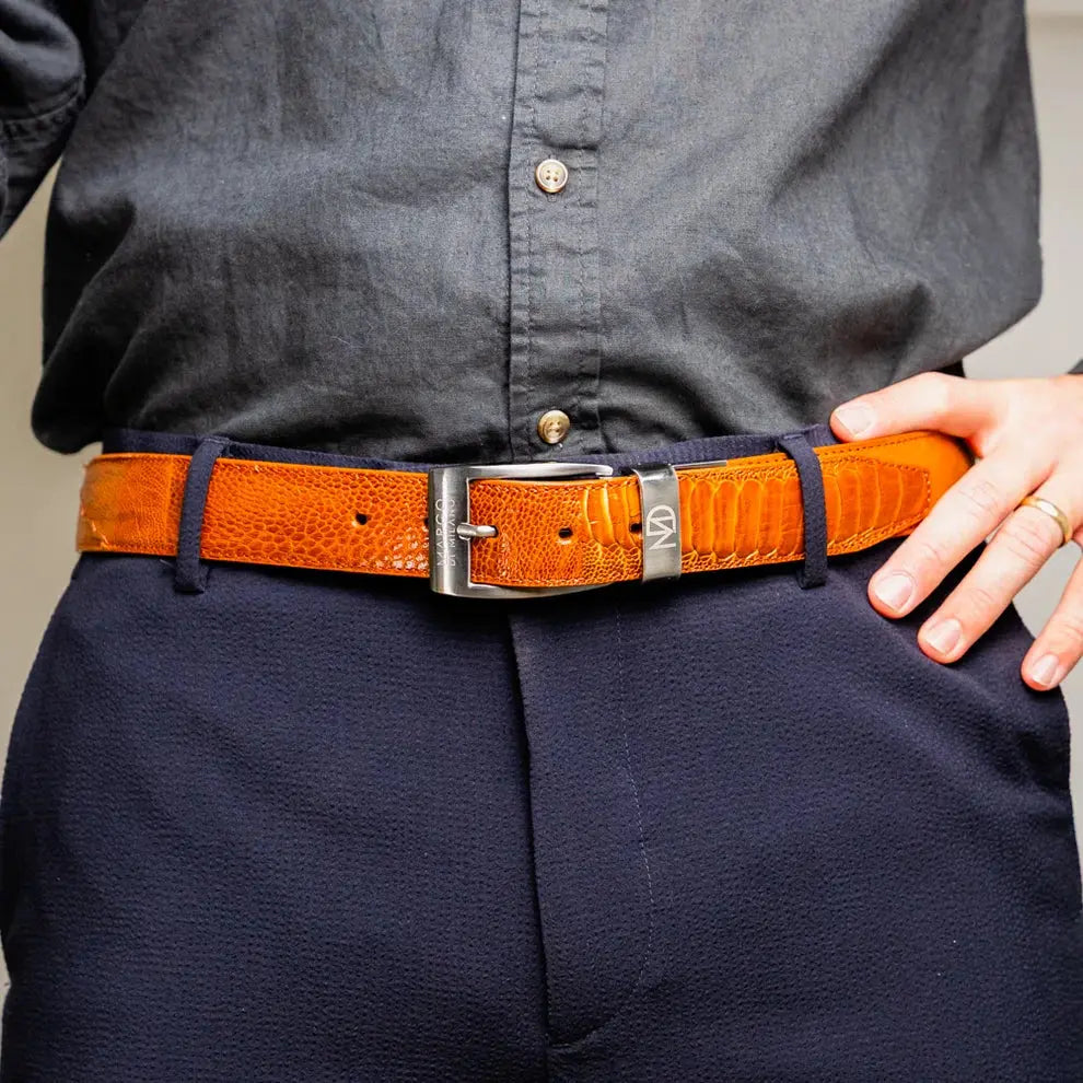 Marco Di Milano Alessio Cognac Genuine Ostrich/Ostrich Leg Belt